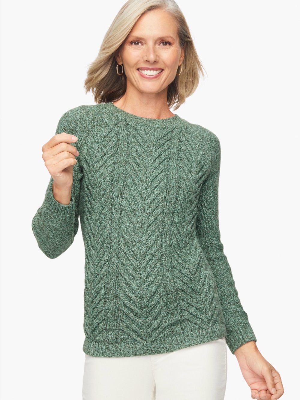 Talbots Petite XL Cotton Marl Chunky Cable Knit Pullover Classic Seafoam Green